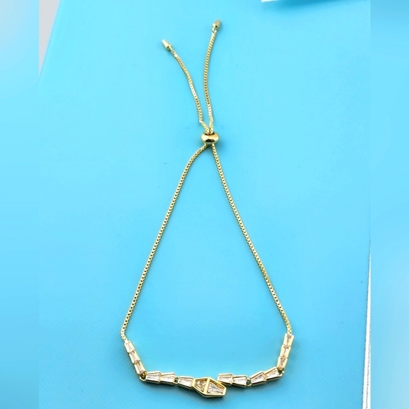 Elegant Gold-Tone Adjastable Bracelet Stamped 925 With Cubic Zirconia Stones